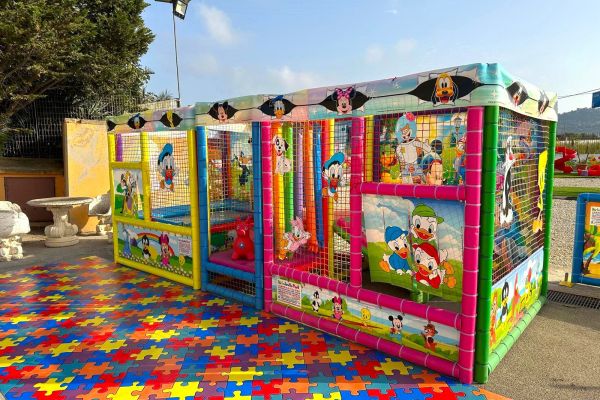 PLAYGROUND CON TAPPETO ELASTICO E PISCINA PALLINE